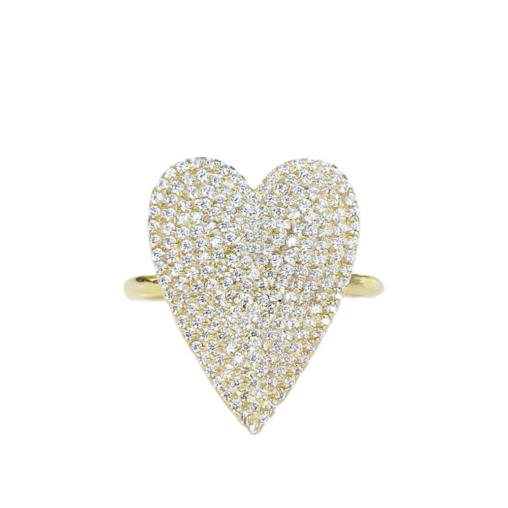Gold Plated Heart Pavé CZ Ring - Gold Tone Women's Fashion Ring